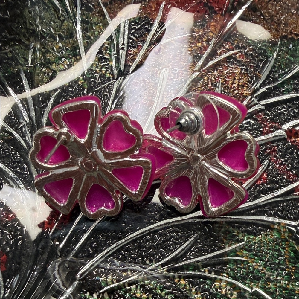 Pink Crystal Floral Earrings with Rhinestones - Picture 2 of 2